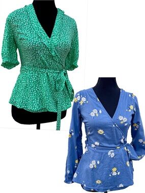 Bundle 2 Blouses Sz Small Old Navy Garden Floral Wrap Tops Feminine Country Farm
